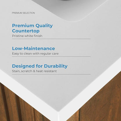 OVE Decors Indy 72 in. Undermount Double Sink Bathroom Vanity with White Engineered Marble Top, Warm Walnut