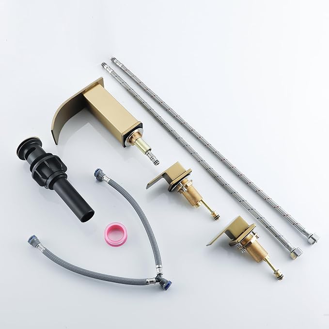 Bathroom Faucet 3 Hole, Brushed Gold Waterfall Bathroom Faucets, 8 Inch Widespread Modern Bathroom Sink Faucet & Parts, Wide Spread Touch On Three Hole 2 Handle Bath Vanity Faucet Mixer