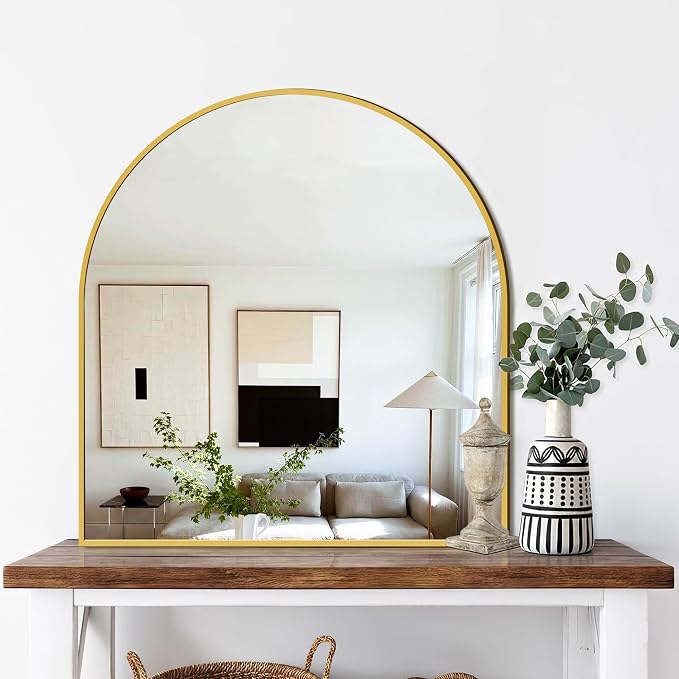 FICTOR 30" x 32" Arched Bathroom Vanity Mirror for Over Sink, Gold | Anti-Rust Metal Framed, HD Tempered Shatter-Proof Glass, Modern Wall Mirror for Entryway, Living Room, Bedroom
