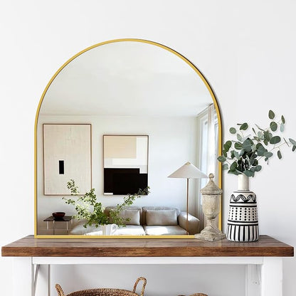 FICTOR 30" x 32" Arched Bathroom Vanity Mirror for Over Sink, Gold | Anti-Rust Metal Framed, HD Tempered Shatter-Proof Glass, Modern Wall Mirror for Entryway, Living Room, Bedroom