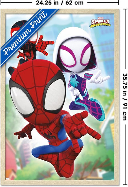 Trends International Marvel Spidey and His Amazing Friends - Webs Wall Poster, 34L x 22.4W, Blonde Framed Version