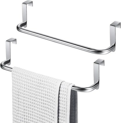 Patelai Over Cabinet Door Towel Bar, Metal Kitchen Rack,Silver | Hang Inside or Outside Cabinet for Hand Towels, No Drill Install, Bathroom Organizer, Saves Counter Space, Fits Doors