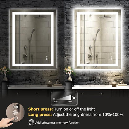 Hivone 28"X32" LED Bathroom Mirror with Lights, Anti-Fog, Dimmable, Backlit + Front Lit, Smart Bathroom Vanity Mirror, Memory Function, Shatterproof, Tempered Glass (Horizontal/Vertical)