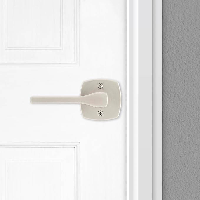 Kwikset Tripoli Lever Dummy Door Handle, Single Sided for Closets, French Double Doors, and Pantry, Satin Nickel Non-Turning Reversible Interior Push/Pull, with Microban Protection