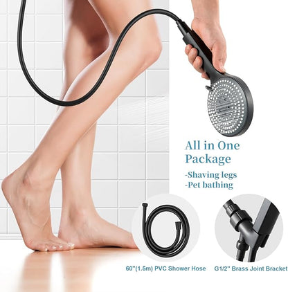 OFFO Handheld Shower Head Set, 6-Mode High Pressure Handheld Sprayer with 60" Shower Hose & Holder, High Flow Large Powerful Boosting Handheld Showerhead for Low Water Pressure, Matte Black