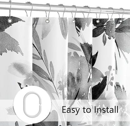 Long Shower Curtain 72x78 Inch, Tall Watercolor Black White Floral Decor | Modern Abstract Flower Bathroom Fabric Shower Curtain Set with Hooks