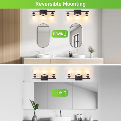 hykolity 3-Light Vanity Light Fixture, 5-Piece All-in-One Bathroom Set with Towel Bar, Ring, Robe Hook & Toilet Paper Holder for Bathroom Mirror Lighting, Oil Rubbed Bronze Wall Light with Glass Shade