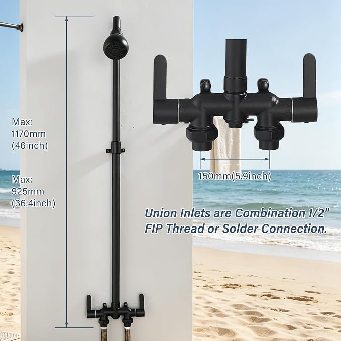 Outdoor Shower Kit with Matte Black Stainless Steel Rain Shower Head and Double-handle Straight-blade Handwheel,3 Inch Center Brass Outdoor Shower Fixtures