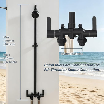 Outdoor Shower Kit with Matte Black Stainless Steel Rain Shower Head and Double-handle Straight-blade Handwheel,3 Inch Center Brass Outdoor Shower Fixtures