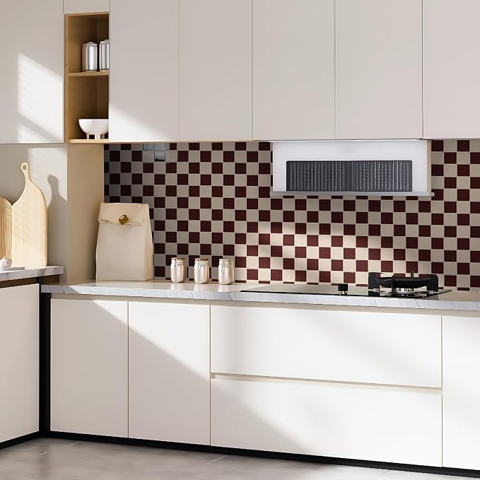 Art3d Grid Peel and Stick Backsplash, 10-Pack, Red Brown and Warm White | 12 x 12 Inch, Enhanced Thickness, Superior Adhesion, Moisture Resistant, Long-Lasting, Minimalist Look, for Kitchen Decor