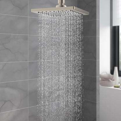 Hibbent cUPC Certified Thickness Metal 6'' Rain Shower Head, Brushed Nickel | High Pressure Shower Head, Bathroom Waterfall Shower Heads, High Flow Fixed Showerheads with Adjustable Brass Ball Joint