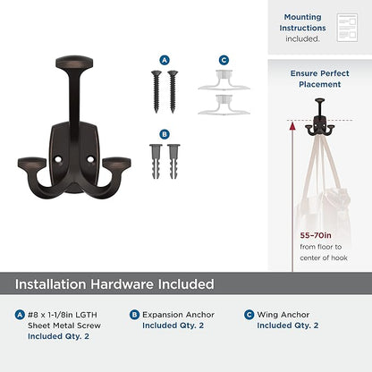 Amerock H37004ORB | Vicinity Triple Prong Decorative Wall Hook | Oil Rubbed Bronze Hook for Coats, Hats, Backpacks, Bags | Hooks for Bathroom, Bedroom, Closet, Entryway, Laundry Room, Office