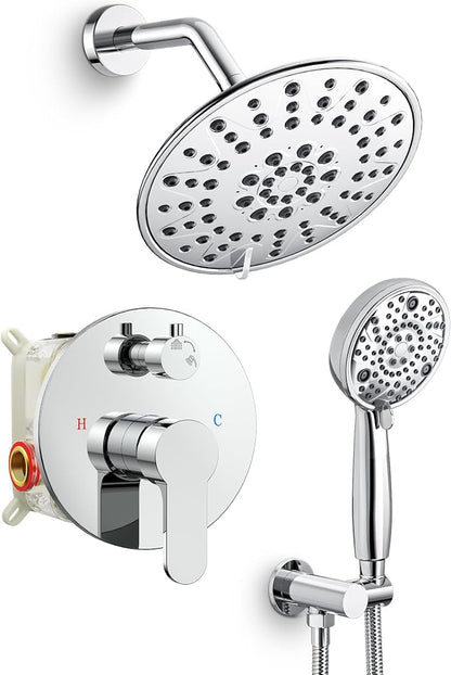 SR SUN RISE Shower Faucet - 8 Inch Multifunctional High Pressure Shower Head System with Handheld Shower Head Fixtures - Valve Included - Polished Chrome
