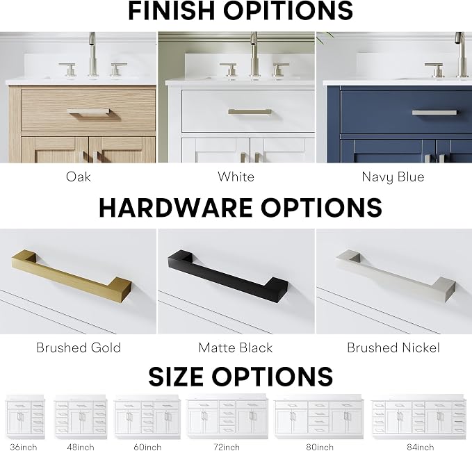 80-Inch Bathroom Vanity with Double Sinks W/ 4 Doors & 4 Drawers & 2 Flip Drawers, White Vanity W/Brushed Nickel Handles