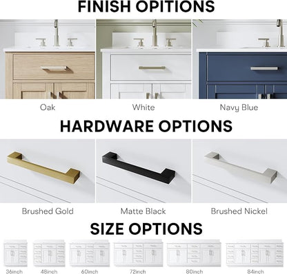 80-Inch Bathroom Vanity with Double Sinks W/ 4 Doors & 4 Drawers & 2 Flip Drawers, White Vanity W/Brushed Nickel Handles