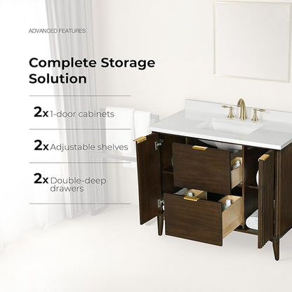 OVE Decors Indy 42 in. Undermount Single Sink Bathroom Vanity with White Engineered Marble Top, Dark Walnut