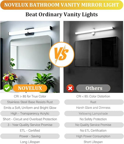 Bathroom Light Fixtures: 40 Inch ETL Certified LED Bathroom Vanity Light 5000K Cool White 40W 3600LM - Modern Black Vanity Light Dimmable with Clear Shade - Bathroom Lighting Fixtures Over Mirror