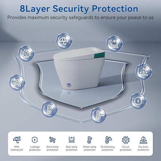 Smart Toilet with Bidet Built In, Elongated Heated Seat, Warm Water & Dryer, One Piece Bidet for Bathrooms, Modern Smart Toilet with Auto Flush, Night Light, LED Display, and Remote Control