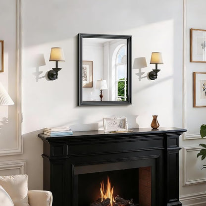 BONEWEI Black Bathroom Mirrors for Wall,18x24 inch Bathroom Mirror Over Sink,Rectangle Metal Framed Vanity Mirror Wall Mounted for Bedroom Living Room,Entryway Hangs Horizontal or Vertical Decor