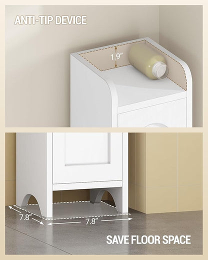 Bathroom Storage Cabinet, Tall Corner Floor Cabinet with 4 Doors and Adjustable Shelf, Narrow Toilet Paper Cabinets, Bathroom Organizer for Small Spaces, 7.9" D x 7.9" W x 70.9" H White