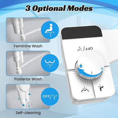 Bidet Attachment for Toilet,Ultra Thin Non-Electric Bidet,Dual Self-Cleaning Nozzles, Adjustable Water Pressure, Knob Control for Water Flow & On/Off, Fits Most Standard Toilets （0.23 in）