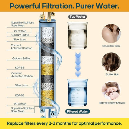 Filtered Shower Head with Handheld Spray Combo High Pressure Rain Shower Head Dual Shower Head with Filters - Removes Chlorine Height Adjustable & Built-in Power Wash (Brushed Nickel)