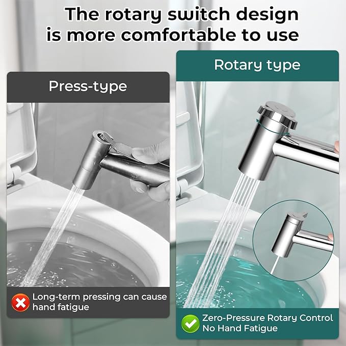 Handheld Bidet Sprayer for Toilet, Adjustable Water Pressure Control Rotary Switch with Bidet Hose, Exclusive Single Nozzle High Pressure Mode for Cleaning Stubborn Stains, Chrome-2