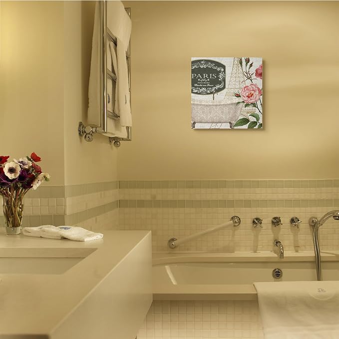 Stupell Industries 'Paris Flower Market Bath Tub'| Canvas Art | Stupell Industries | 17 x 17 Inches, Easy to Hang and Sturdy, Made in USA, by Kim Allen
