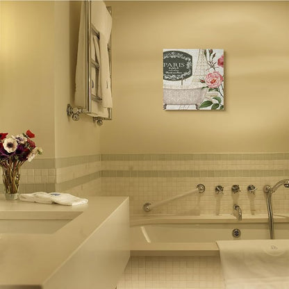Stupell Industries 'Paris Flower Market Bath Tub'| Canvas Art | Stupell Industries | 17 x 17 Inches, Easy to Hang and Sturdy, Made in USA, by Kim Allen