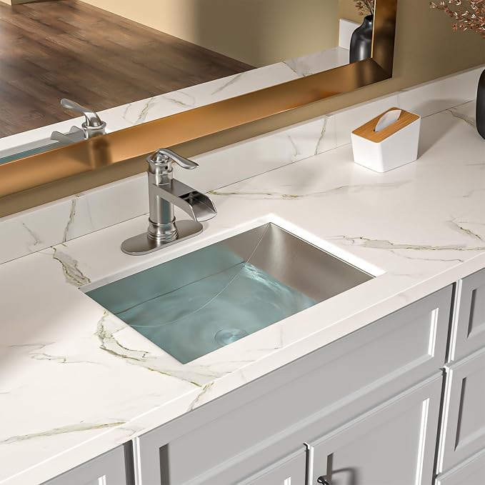 Lordear Undermount Bathroom Sink Stainless Steel - Lordear 18x13x5 Inch Vanity Bathroom Sinks Rectangle Under Couter Stainless Steel Lavatory Sink Basin with Drain