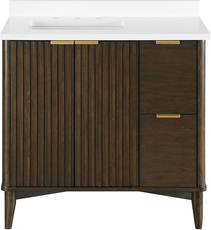 OVE Decors Indy 36 in. Undermount Single Sink Bathroom Vanity with White Engineered Marble Top, Dark Walnut