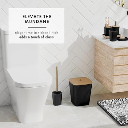 Clara Clark Bathroom Accessories Set - 27PC Bathroom Set with Adhesive Corner Shower Caddy Hanging, Bathroom Sets with Shower Curtain and Rugs, Ombre Black Shower Curtain Set with Bathroom Trash Can | 27 Piece Ombre Black Bathroom Sets with Shower Curt...