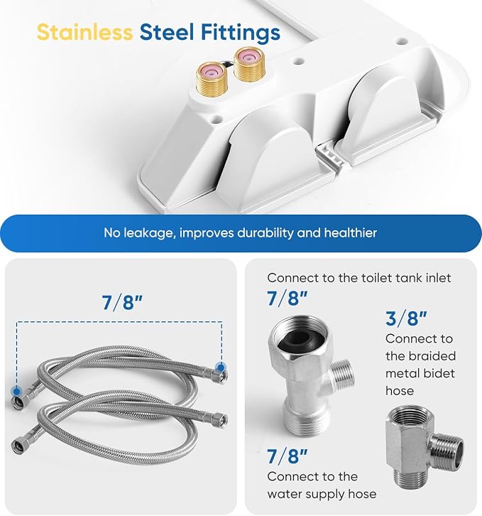Ultra-Slim 3-in1 Bidet, Warm Water, Self-Cleaning, Posterior&Feminine Wash-(Retractable Dual Nozzles), Non-Electric Bidet Attachment for Toilet Seat, Adjustable Water Pressure, Stainless Steel Inlet | Toilet Seat Add-On
