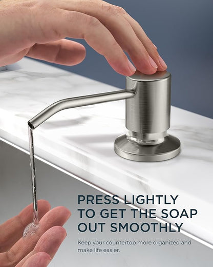 FORIOUS Kitchen Faucet with Soap Dispenser, Brushed Nickel Stainless Steel Spring Sink Faucet with Pull Down Sprayer Transitional Single Handle for Pot Filler, Farmhouse Camper Bar Laundry Room