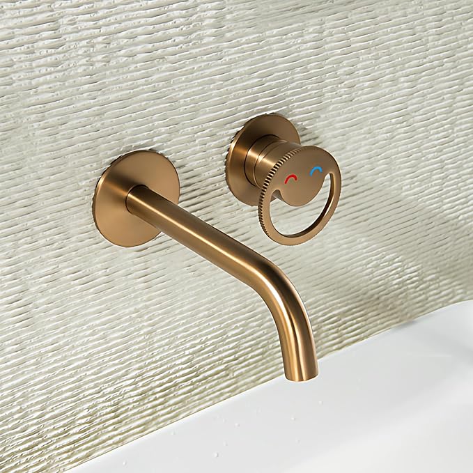 BiaoTeng Concealed Faucet for Bathroom Sink Wall Mount Hot and Cold Faucets for Bathroom Sinks Brass Brushed Rose Gold