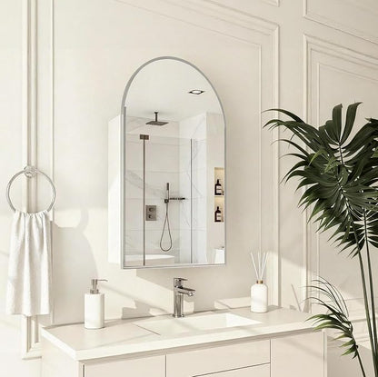 FKWin Medicine Cabinet Mirror, Surface Mount for Small Bathroom, 20x32 Inch | Mirror Medicine Cabinet, Large Storage, Adjustable Shelves, Reversible Door, Space-Saving Design for Small Bathroom, Silver