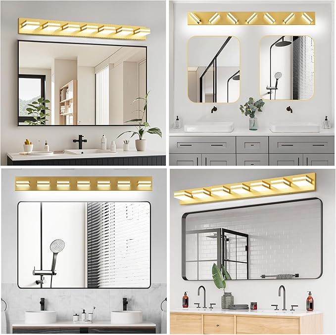 IZORRO LED Modern Bathroom Lights Fixtures(7-Light,Dimmable),Gold Acrylic Wall Lighting,Vanity Lights for Bathroom Over Mirror - 6000k 40In （No Assembly Required）