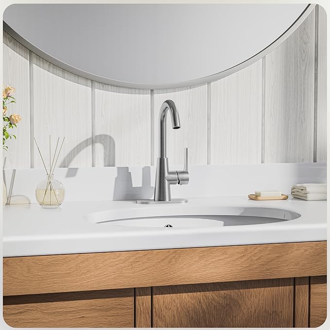 Phiestina Single Hole Brushed Nickel Bathroom Sink Faucet/Bar Sink/Pre-Kitchen Sink Faucet with 4 Inch Deck Plate,Drain and Supply Hoses, WE10-BN