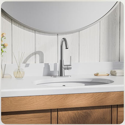 Phiestina Single Hole Brushed Nickel Bathroom Sink Faucet/Bar Sink/Pre-Kitchen Sink Faucet with 4 Inch Deck Plate,Drain and Supply Hoses, WE10-BN