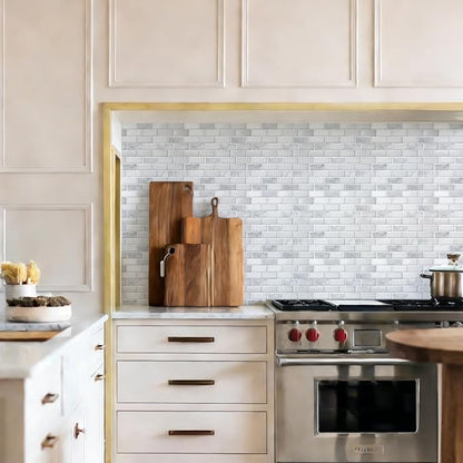 LONGKING Peel and Stick Subway Tile Backsplash for Kitchen, Vertical Strip Design, White Marble Tile, Waterproof Wall Sticker for Kitchen & Bathroom | Peel and stick backsplash, self-adhesive wall tile, White Marble, vertical strip, waterproof, kitchen...