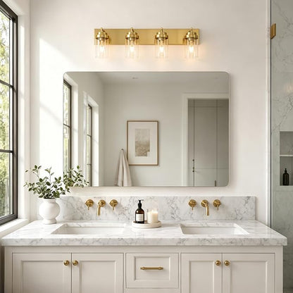 4-Light Bathroom Light Fixtures, Brushed Gold Vanity Lights | Modern Bathroom Lighting Fixtures Over Mirror, Vanity Lights for Bathroom, Mirror, Restroom, Bedroom, E26