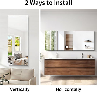 CILIBER Frameless Mirror, 24x60 Mirrors for Wall, Large Bathroom Mirror for Over Sink, Rectangle Frameless Vanity Mirror with Polished Edge, 3mm Tempered Glass, Hangs Horizontally or Vertically