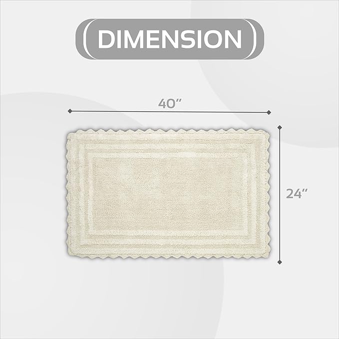 Better Trends Lilly Crochet 24x40 Reversible Bath Rugs and Bath mats for Bathroom, Luxurious 100% Cotton Bath Rug & Water Absorbent Bathroom Mat - Cream Bath Matt