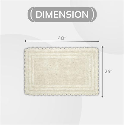Better Trends Lilly Crochet 24x40 Reversible Bath Rugs and Bath mats for Bathroom, Luxurious 100% Cotton Bath Rug & Water Absorbent Bathroom Mat - Cream Bath Matt