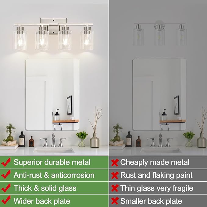 4-Light Brushed Nickel Bathroom Vanity Light with Clear Glass Shades