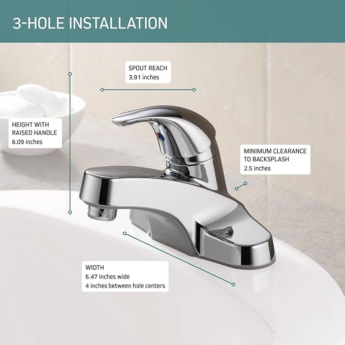 Peerless Centerset Bathroom Faucet Chrome, Bathroom Sink Faucet, Single Handle, Chrome P131LF