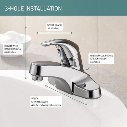 Peerless Centerset Bathroom Faucet Chrome, Bathroom Sink Faucet, Single Handle, Chrome P131LF