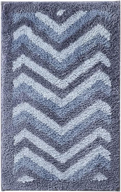 Hearth & Harbor Bathroom Rugs, Shaggy Plush Bath Mat, Ultra Soft Non Slip Backing Rubber, Chevron Design Bath Rug, Blue/Grey, 2 Piece Set