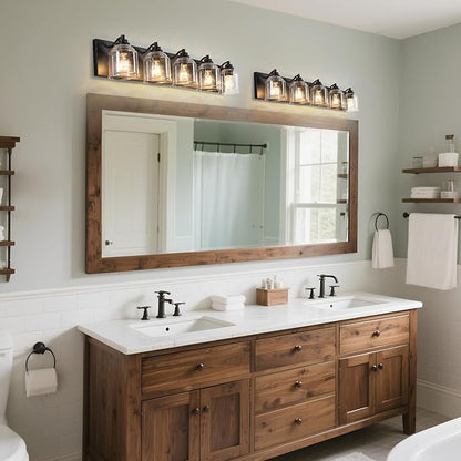 Vanity Lights for Bathroom Large 40", Farmhouse Rustic Vanity Light with Bubble Glass Shades, Black 5 Light Bathroom Lighting Fixtures Over Mirror, Bath Wall Sconce Home Decor