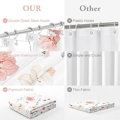 Long 3 in 1 Shower Curtain Set, 72x78 | Long 3 in 1 Shower Curtain Set, PEVA Liner Set & 12 Double Sided Steel Hooks, Waterproof Fabric Bathroom Curtain